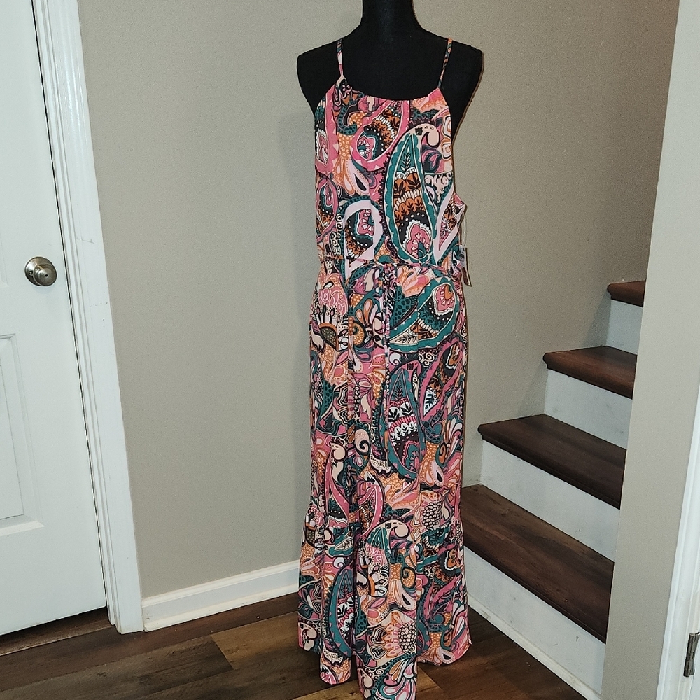 NINE WEST Women's Paisley Maxi Dress - Pink and Green